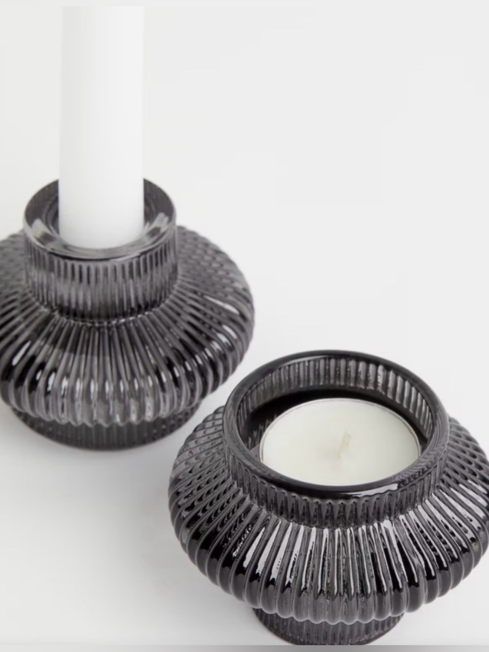 H&M black / gray glass taper and transit candle holder